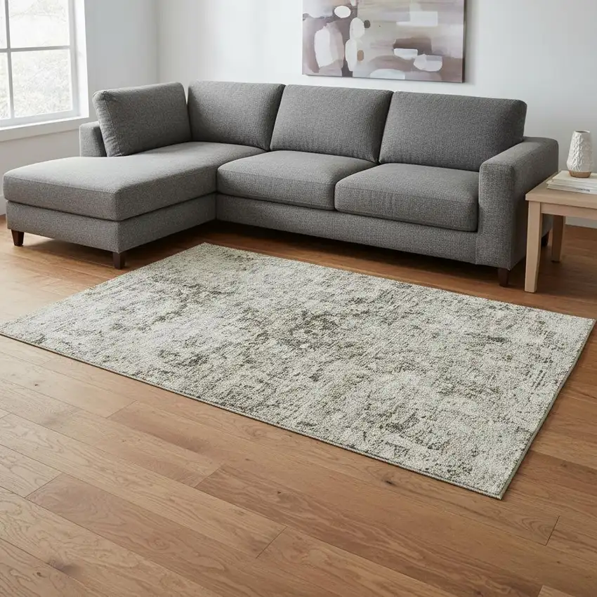 Beige And Taupe Abstract Washable Area Rug With UV Protection Photo 2