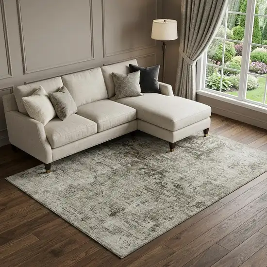 Beige And Taupe Abstract Washable Area Rug With UV Protection Photo 1