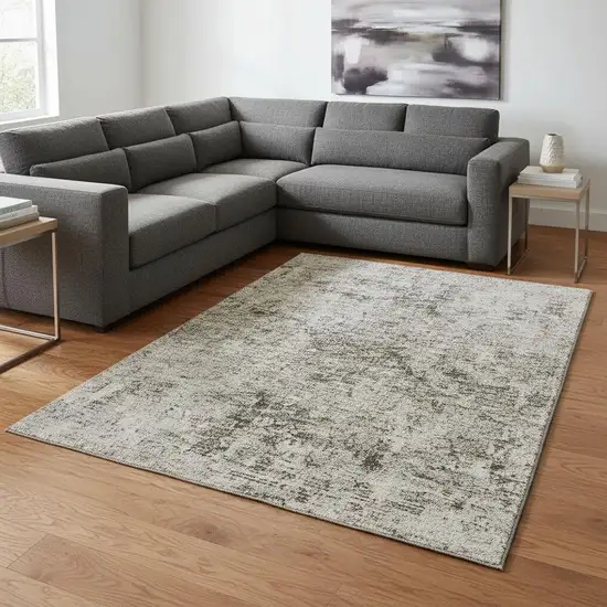 Beige And Taupe Abstract Washable Area Rug With UV Protection Photo 2