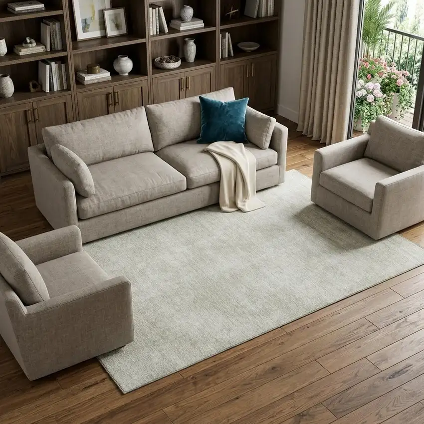 Beige And Taupe Abstract Washable Area Rug With UV Protection Photo 1