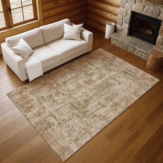 Beige And Taupe Abstract Washable Area Rug With UV Protection Photo 1