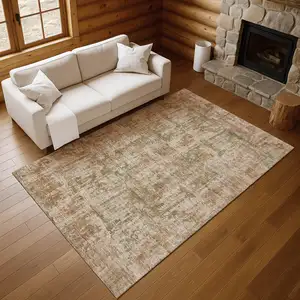 Photo of Beige And Taupe Abstract Washable Area Rug With UV Protection