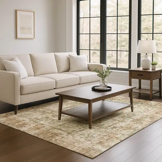 Beige And Taupe Abstract Washable Area Rug With UV Protection Photo 2