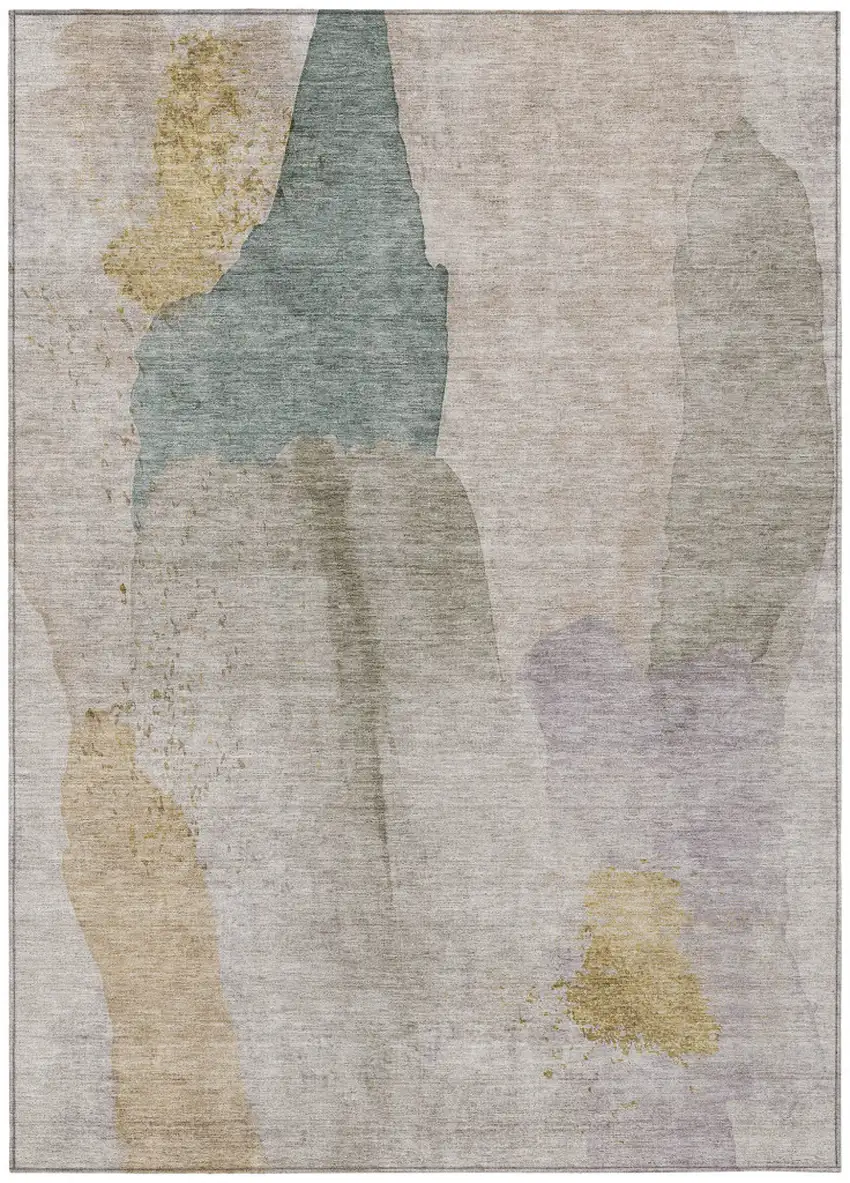 Beige And Taupe Abstract Washable Indoor Outdoor Area Rug Photo 8