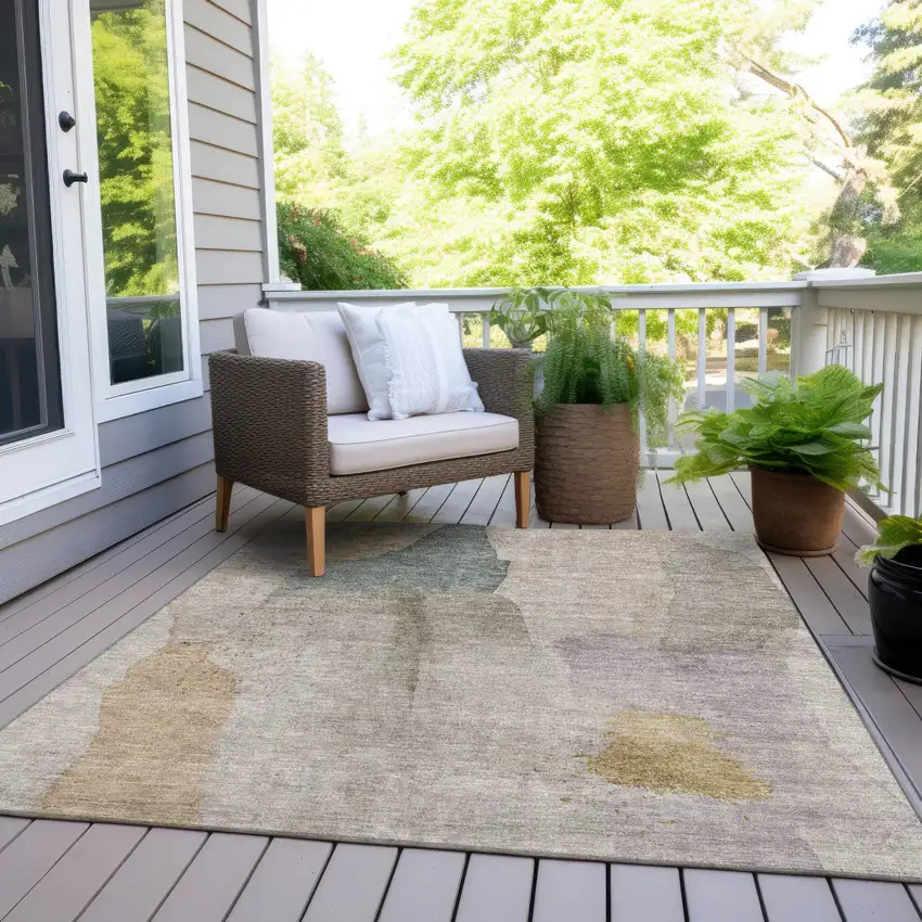 Beige And Taupe Abstract Washable Indoor Outdoor Area Rug Photo 7