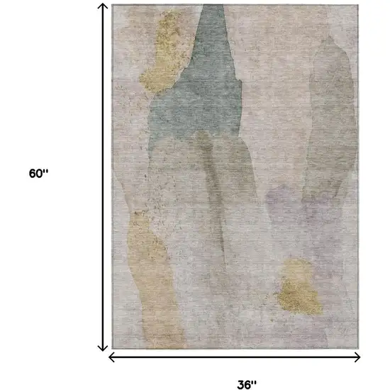 Beige And Taupe Abstract Washable Indoor Outdoor Area Rug Photo 8