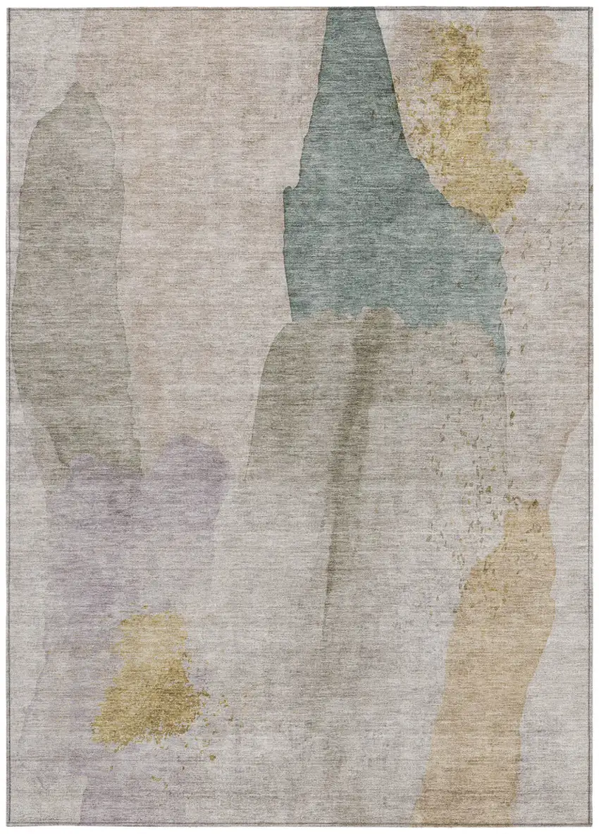 Beige And Taupe Abstract Washable Indoor Outdoor Area Rug Photo 9