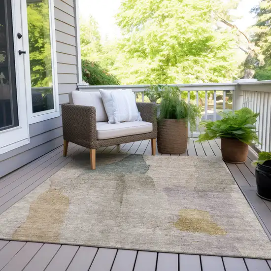 Beige And Taupe Abstract Washable Indoor Outdoor Area Rug Photo 7