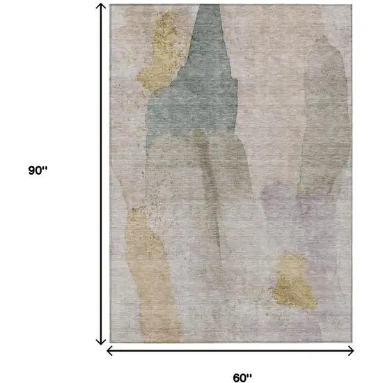 Beige And Taupe Abstract Washable Indoor Outdoor Area Rug Photo 8