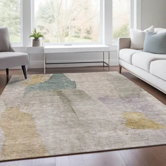 Beige And Taupe Abstract Washable Indoor Outdoor Area Rug Photo 6