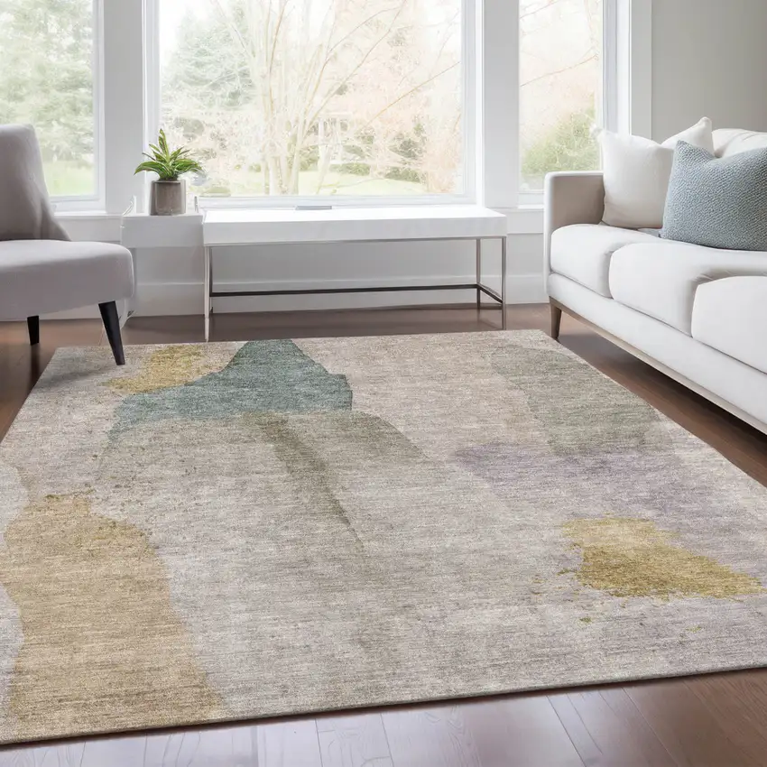 Beige And Taupe Abstract Washable Indoor Outdoor Area Rug Photo 6