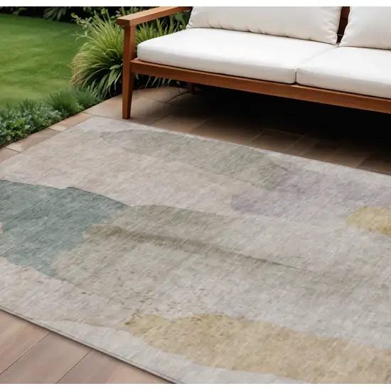 Beige And Taupe Abstract Washable Indoor Outdoor Area Rug Photo 2