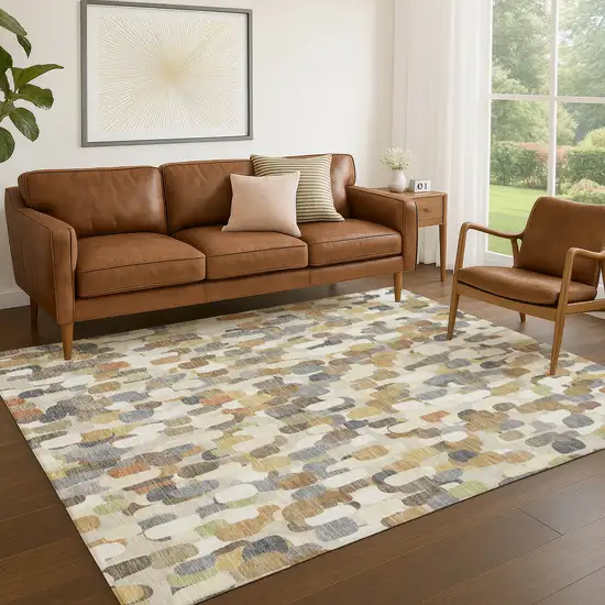 Beige And Taupe Abstract Washable Indoor Outdoor Area Rug Photo 5