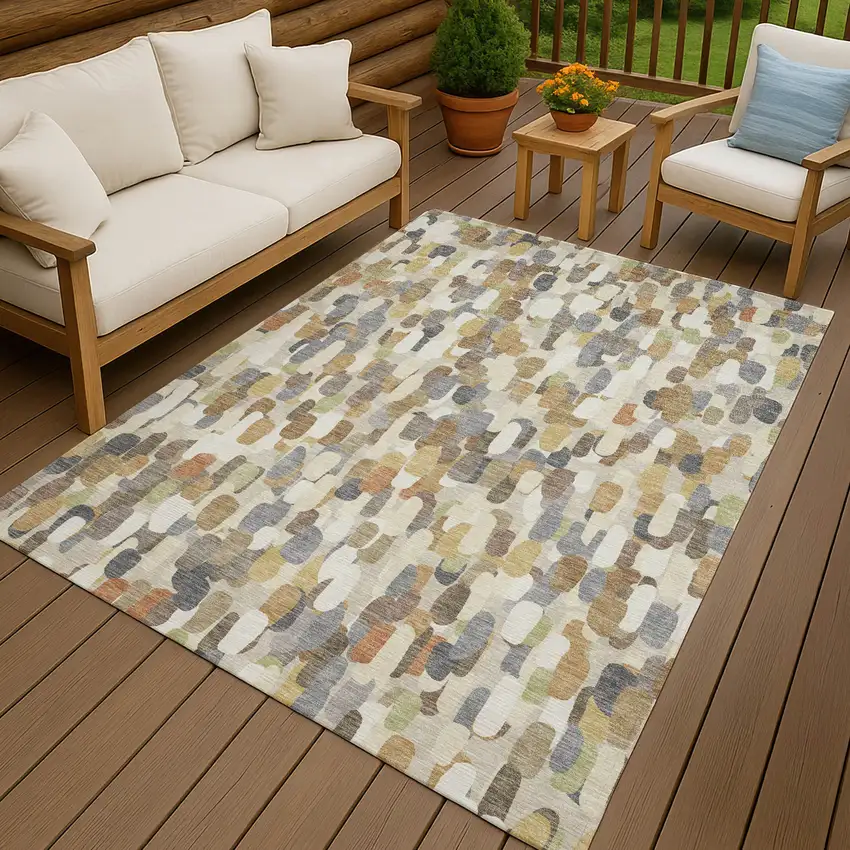 Beige And Taupe Abstract Washable Indoor Outdoor Area Rug Photo 4