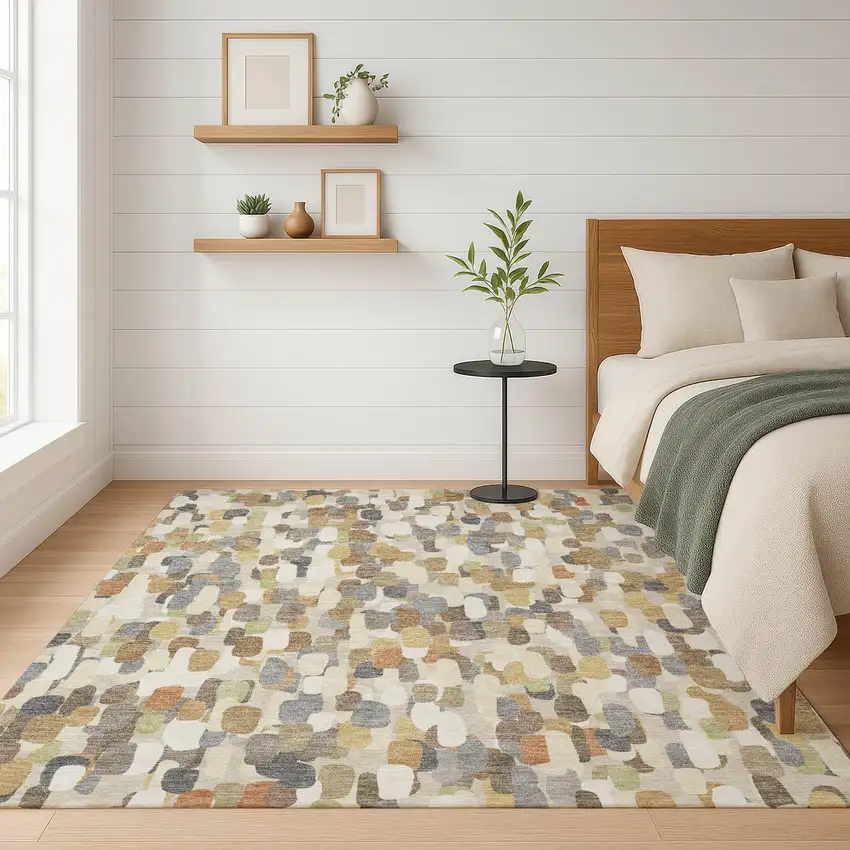 Beige And Taupe Abstract Washable Indoor Outdoor Area Rug Photo 6