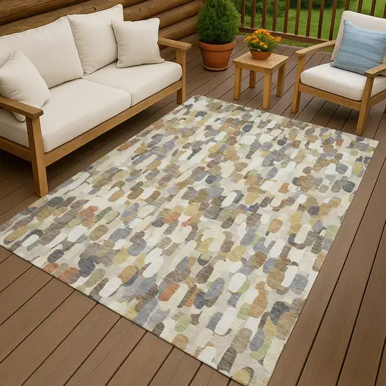Beige And Taupe Abstract Washable Indoor Outdoor Area Rug Photo 4