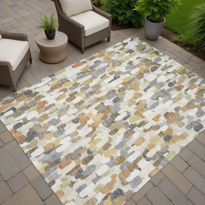 Beige And Taupe Abstract Washable Indoor Outdoor Area Rug Photo 7