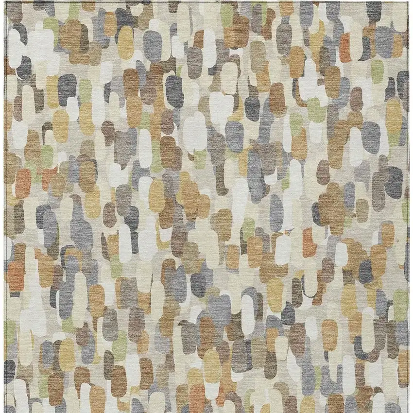 Beige And Taupe Abstract Washable Indoor Outdoor Area Rug Photo 3