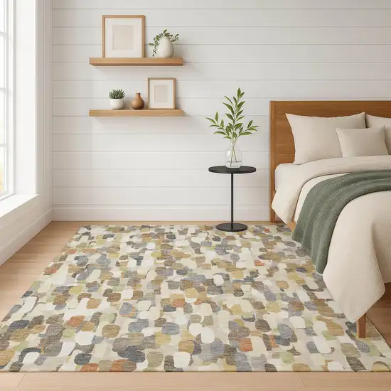 Beige And Taupe Abstract Washable Indoor Outdoor Area Rug Photo 6