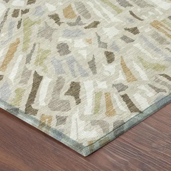 Beige And Taupe Abstract Washable Indoor Outdoor Area Rug Photo 5