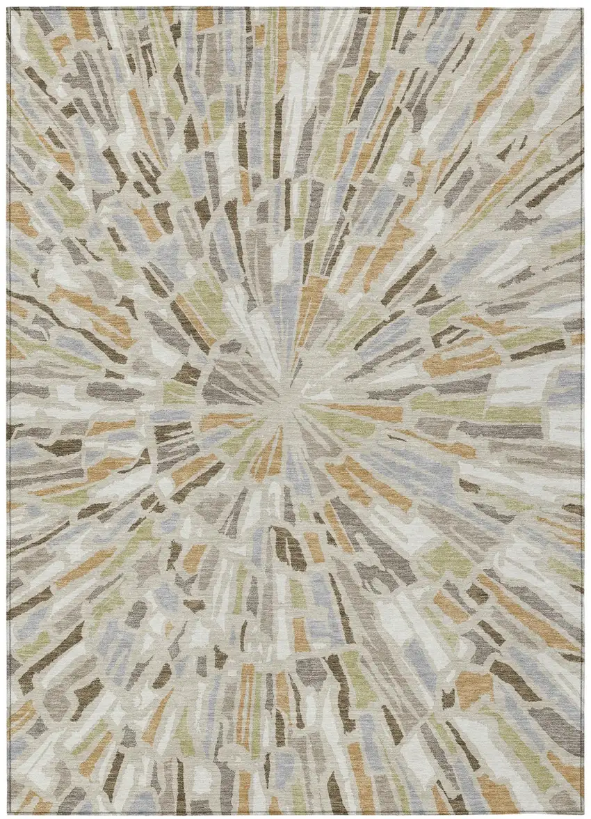 Beige And Taupe Abstract Washable Indoor Outdoor Area Rug Photo 2