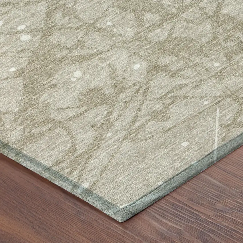 Beige And Taupe Abstract Washable Indoor Outdoor Area Rug Photo 4