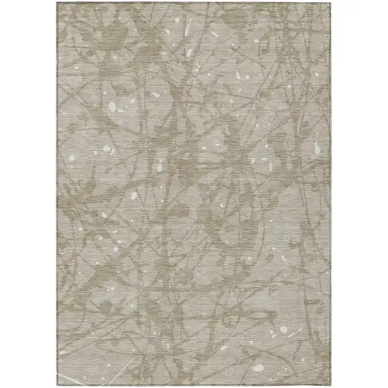 Beige And Taupe Abstract Washable Indoor Outdoor Area Rug Photo 1