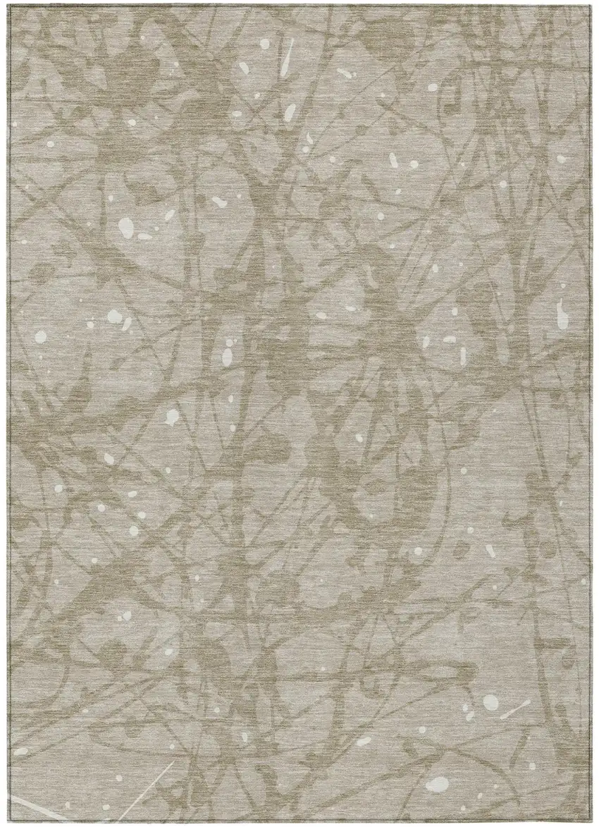 Beige And Taupe Abstract Washable Indoor Outdoor Area Rug Photo 1