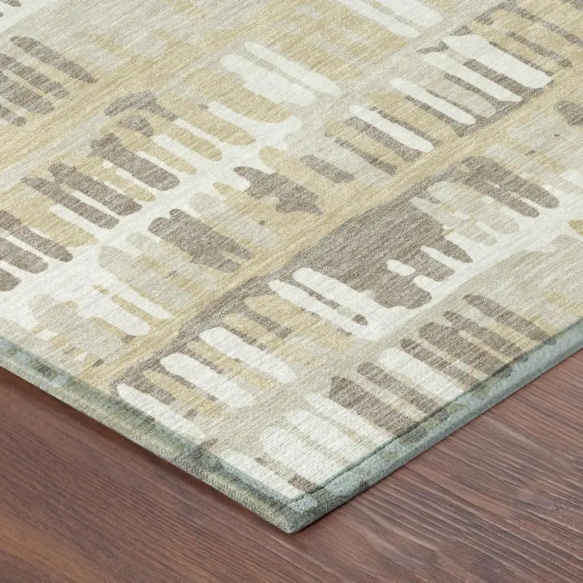 Beige And Taupe Abstract Washable Indoor Outdoor Area Rug Photo 7