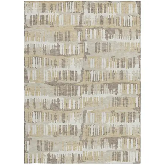 Beige And Taupe Abstract Washable Indoor Outdoor Area Rug Photo 4