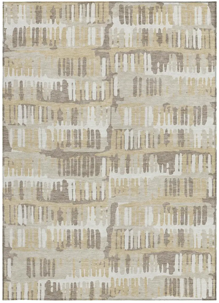 Beige And Taupe Abstract Washable Indoor Outdoor Area Rug Photo 4