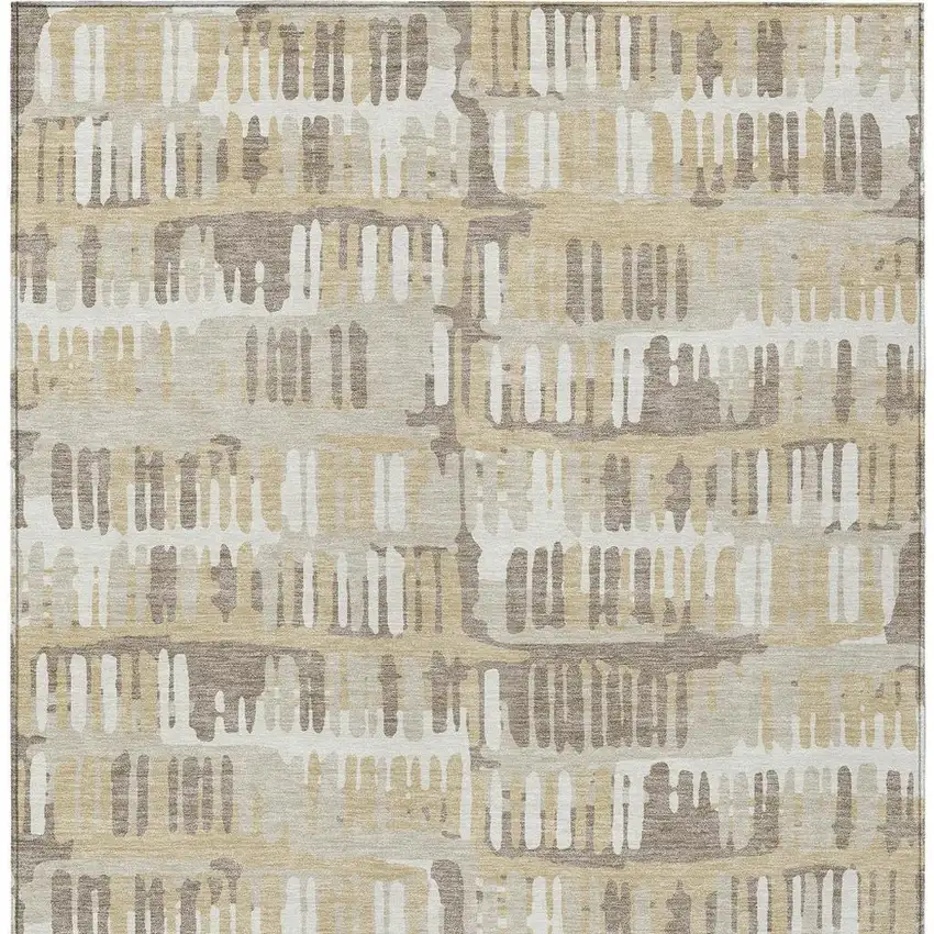 Beige And Taupe Abstract Washable Indoor Outdoor Area Rug Photo 4