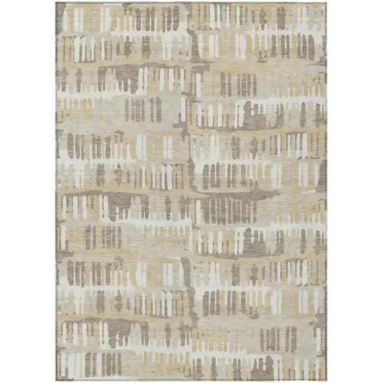 Beige And Taupe Abstract Washable Indoor Outdoor Area Rug Photo 2