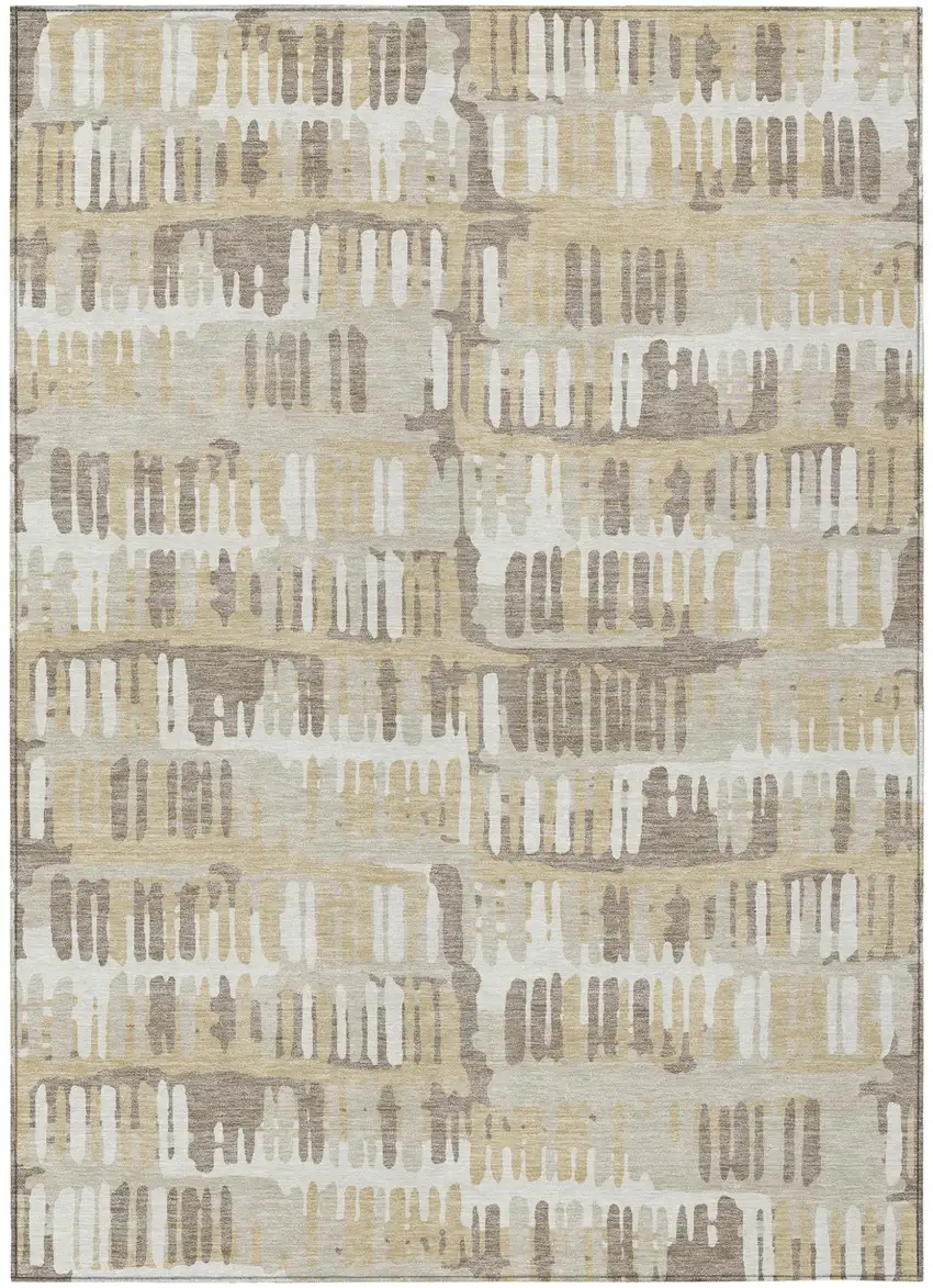 Beige And Taupe Abstract Washable Indoor Outdoor Area Rug Photo 2