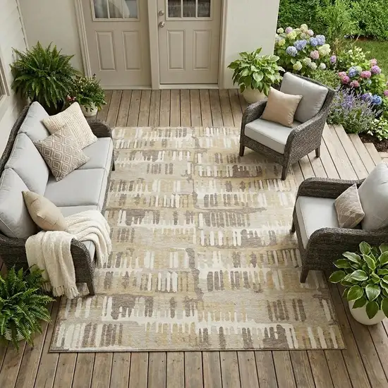 Beige And Taupe Abstract Washable Indoor Outdoor Area Rug Photo 1