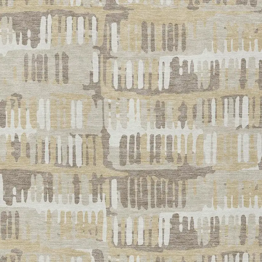 Beige And Taupe Abstract Washable Indoor Outdoor Area Rug Photo 5