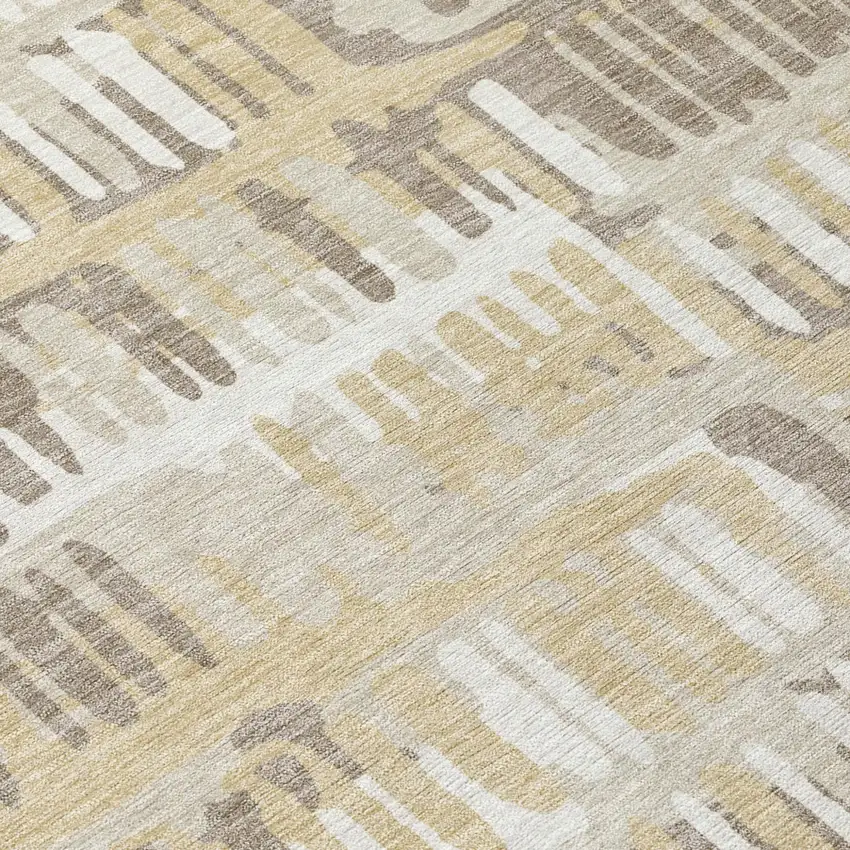 Beige And Taupe Abstract Washable Indoor Outdoor Area Rug Photo 8