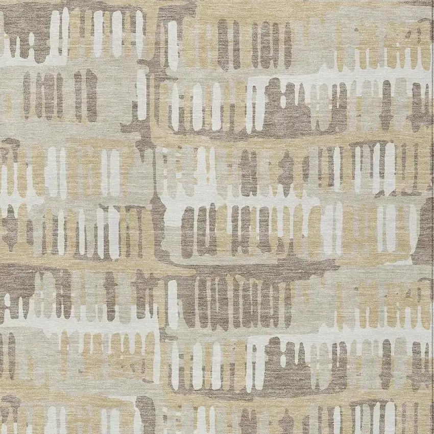 Beige And Taupe Abstract Washable Indoor Outdoor Area Rug Photo 3