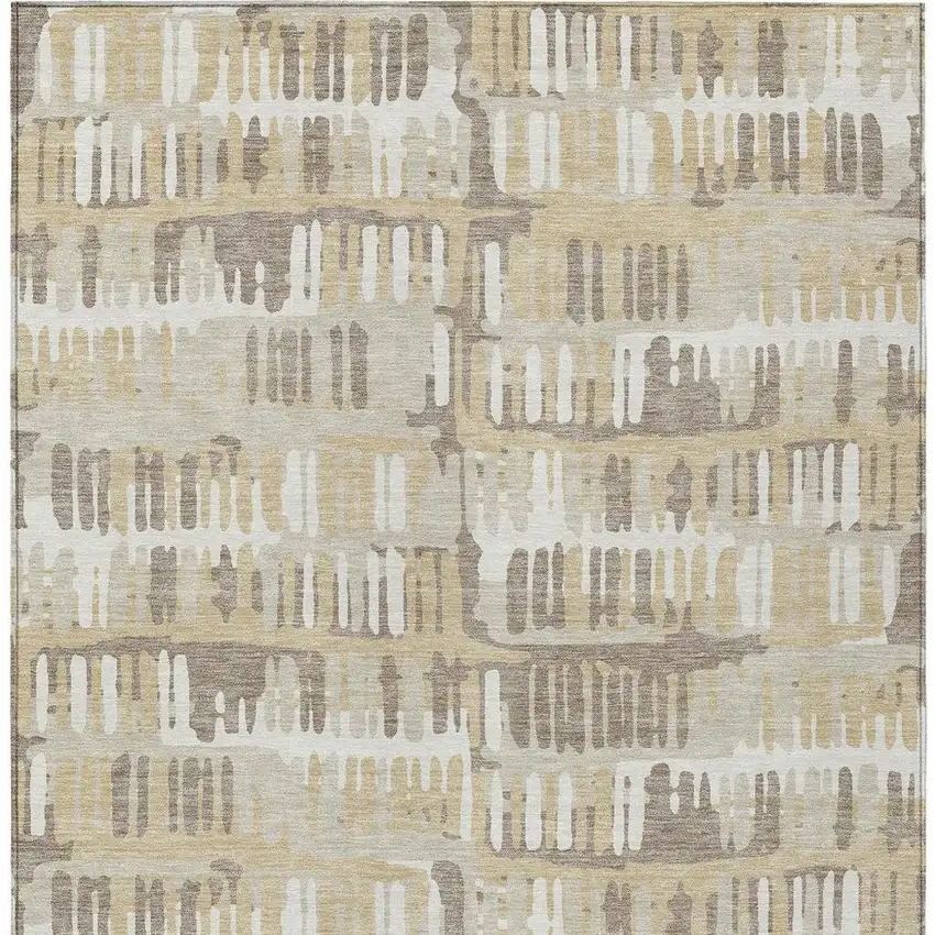 Beige And Taupe Abstract Washable Indoor Outdoor Area Rug Photo 6