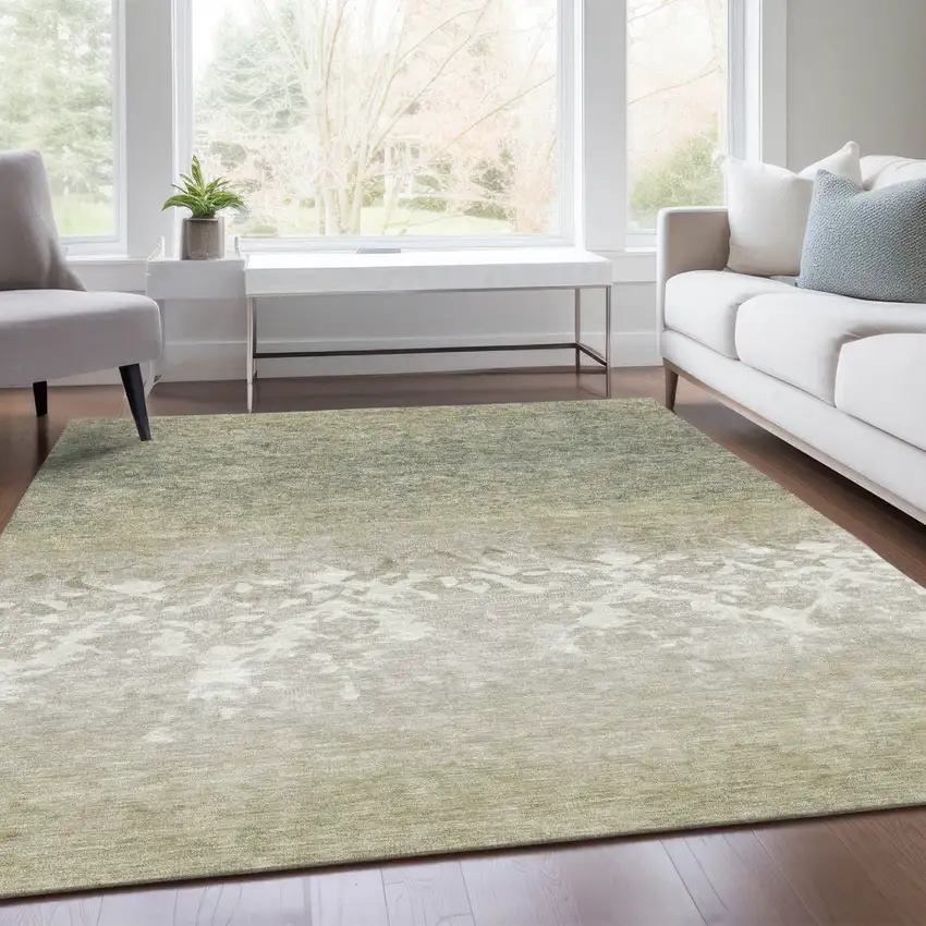 Beige And Taupe Damask Washable Indoor Outdoor Area Rug Photo 7