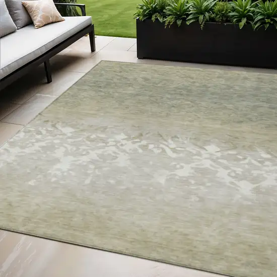 Beige And Taupe Damask Washable Indoor Outdoor Area Rug Photo 2