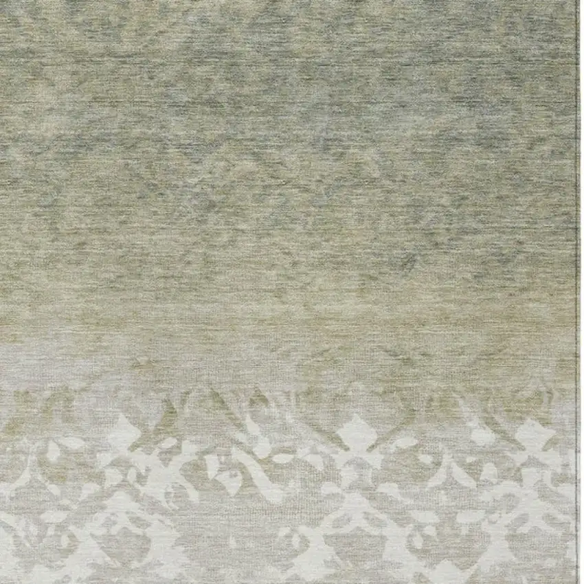 Beige And Taupe Damask Washable Indoor Outdoor Area Rug Photo 3
