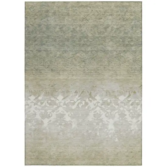 Beige And Taupe Damask Washable Indoor Outdoor Area Rug Photo 4