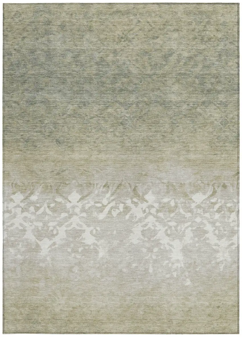 Beige And Taupe Damask Washable Indoor Outdoor Area Rug Photo 4