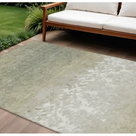 Beige And Taupe Damask Washable Indoor Outdoor Area Rug Photo 2