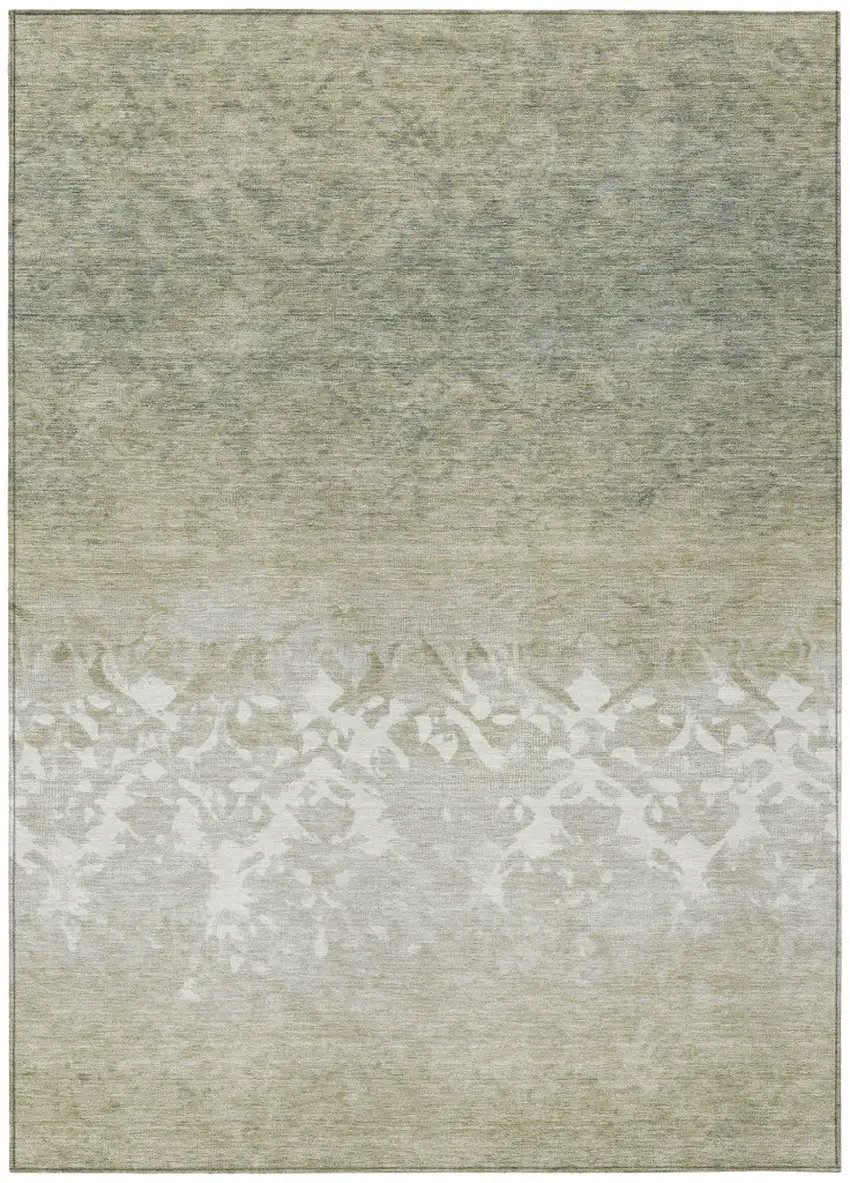 Beige And Taupe Damask Washable Indoor Outdoor Area Rug Photo 1