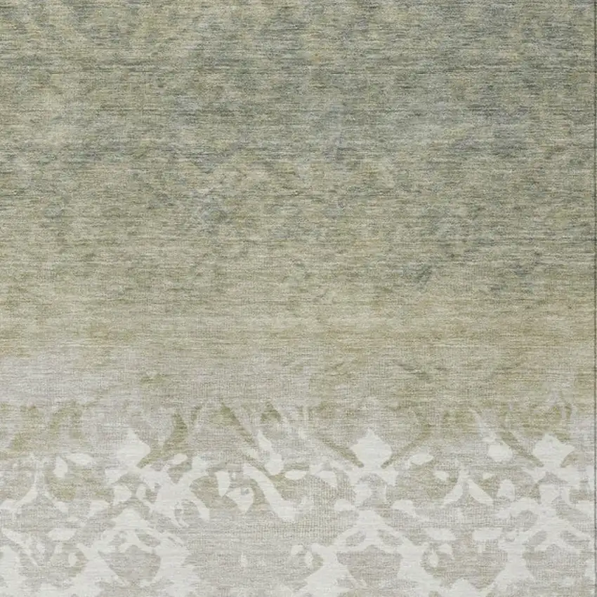 Beige And Taupe Damask Washable Indoor Outdoor Area Rug Photo 3
