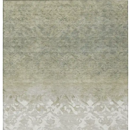 Beige And Taupe Damask Washable Indoor Outdoor Area Rug Photo 4