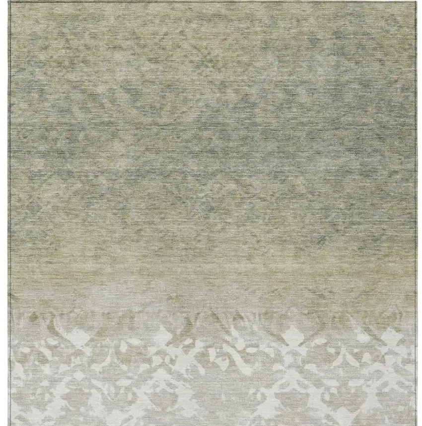 Beige And Taupe Damask Washable Indoor Outdoor Area Rug Photo 4