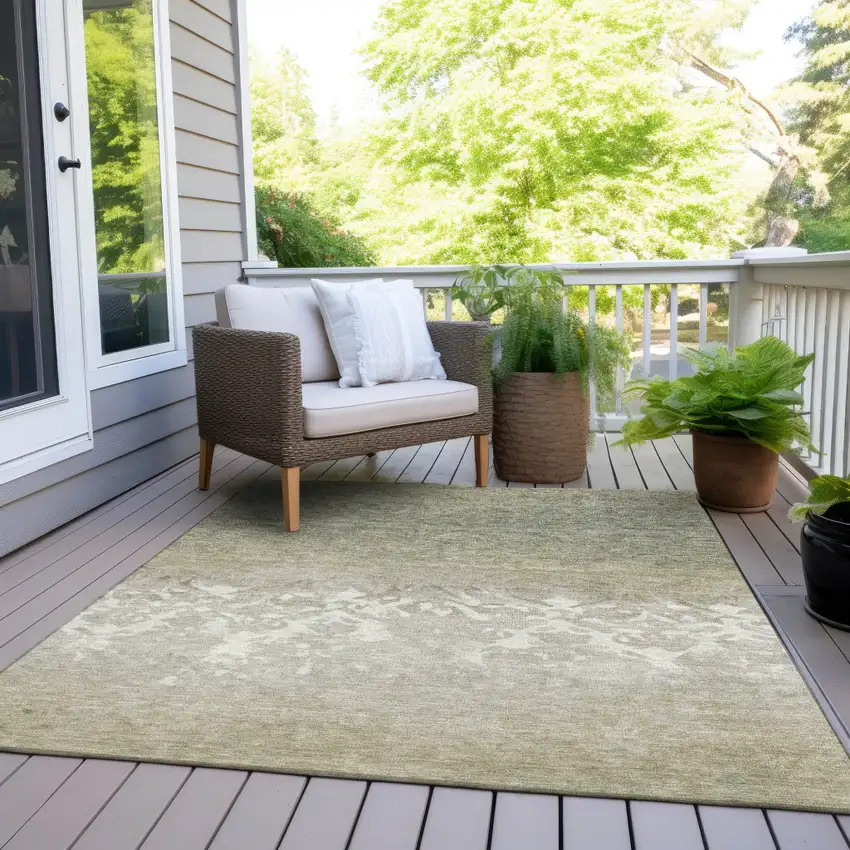 Beige And Taupe Damask Washable Indoor Outdoor Area Rug Photo 9